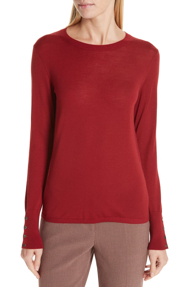 Frankie Cuff Detail Wool Sweater (Nordstrom Exclusive), Main, color, DARK RED
