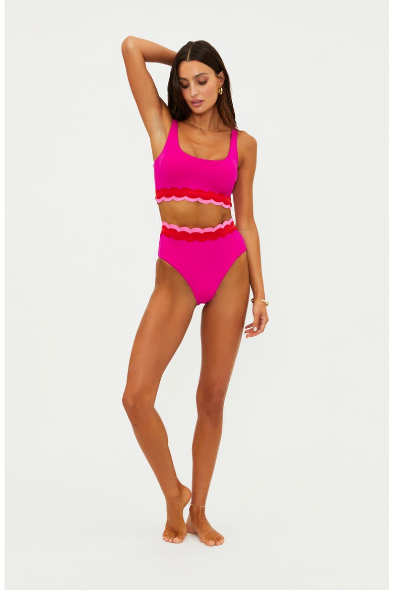 Harriet High Waist Bikini Bottoms, Alternate, color, FUCHSIA RED NEON PINK WAVE