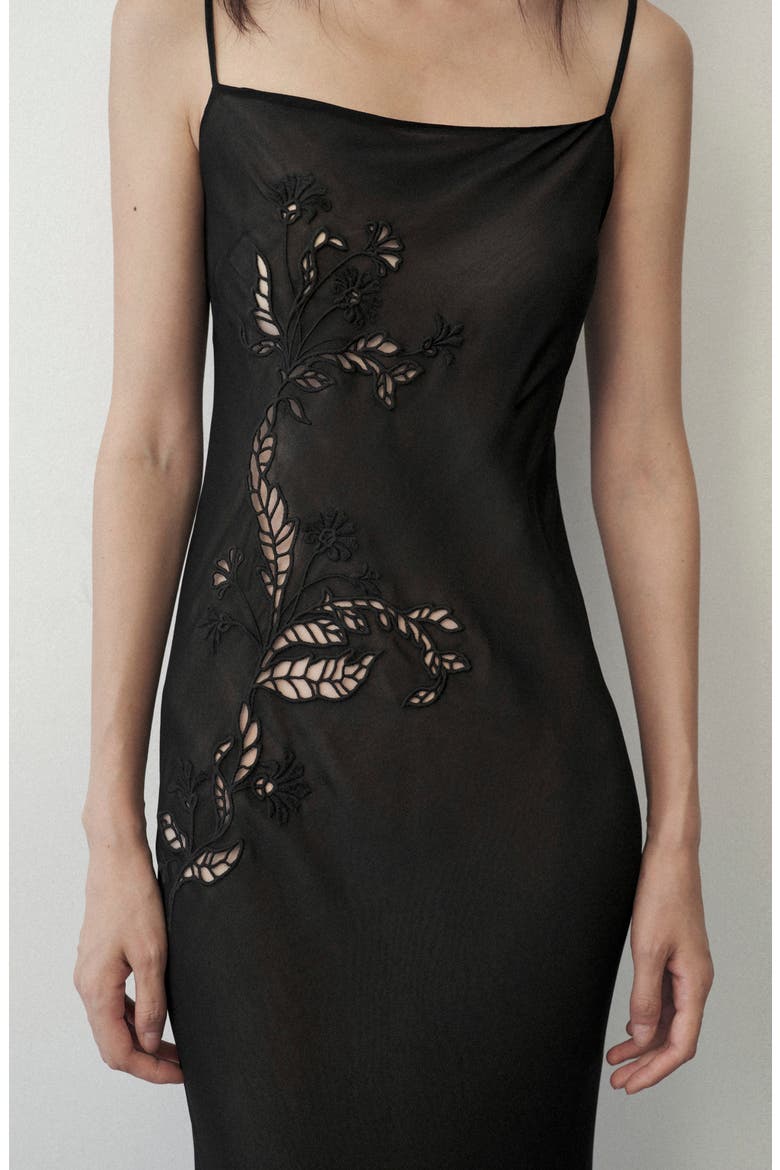 Lace Detail Chiffon Dress, Alternate, color, BLACK