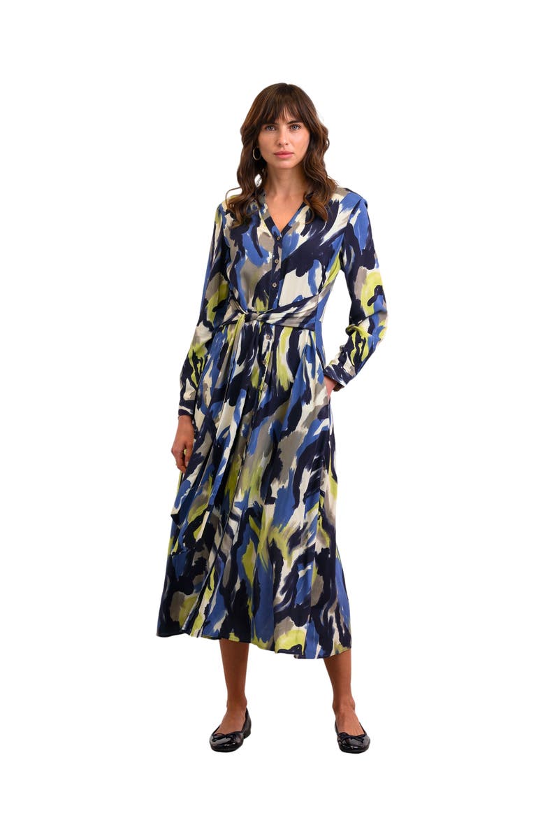 Celtic & Co. Tie Front Midi Dress, Main, color, Abstract Brushstroke