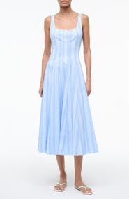 STAUD Wells Pinstripe A-Line Midi Dress