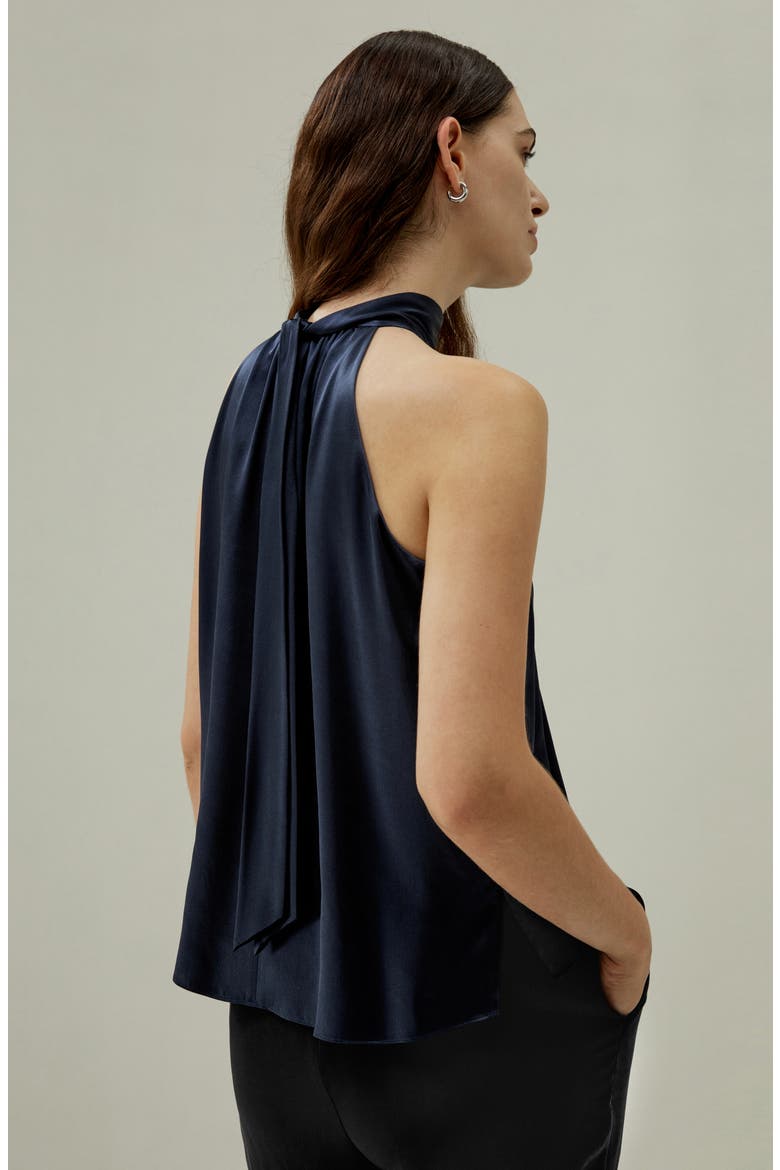 Women's Minimalistic Allure Silk Halter Top, Alternate, color, Navy Blue