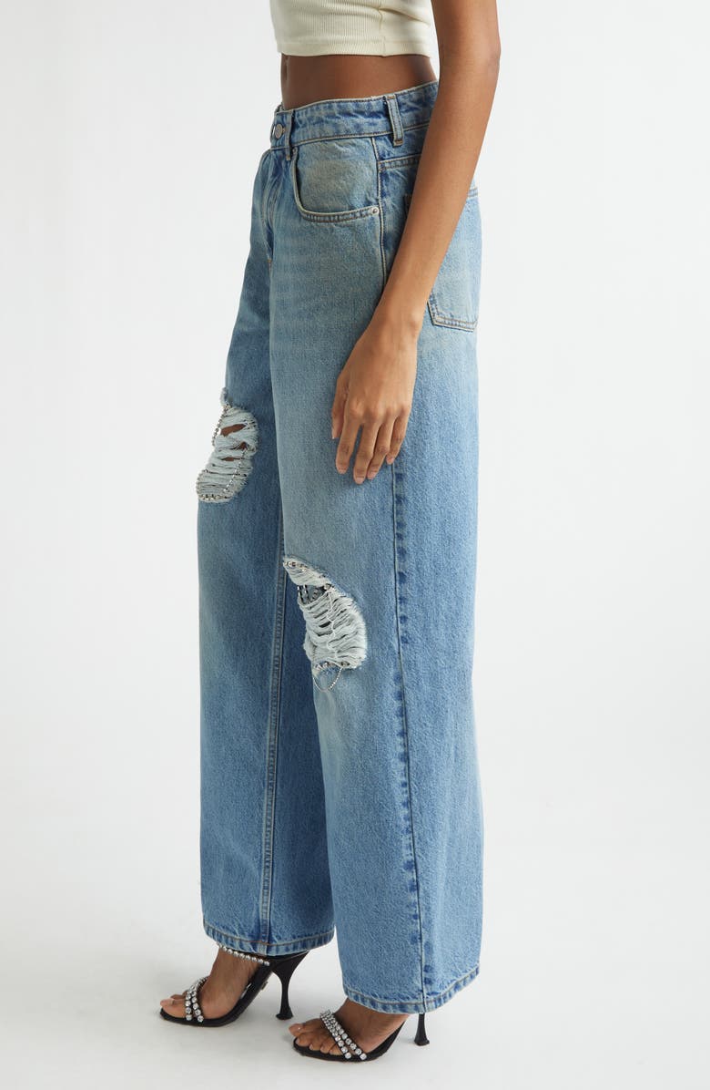 Area Crystal Ripped Relaxed Wide Leg Jeans, Alternate, color, Medium Blue