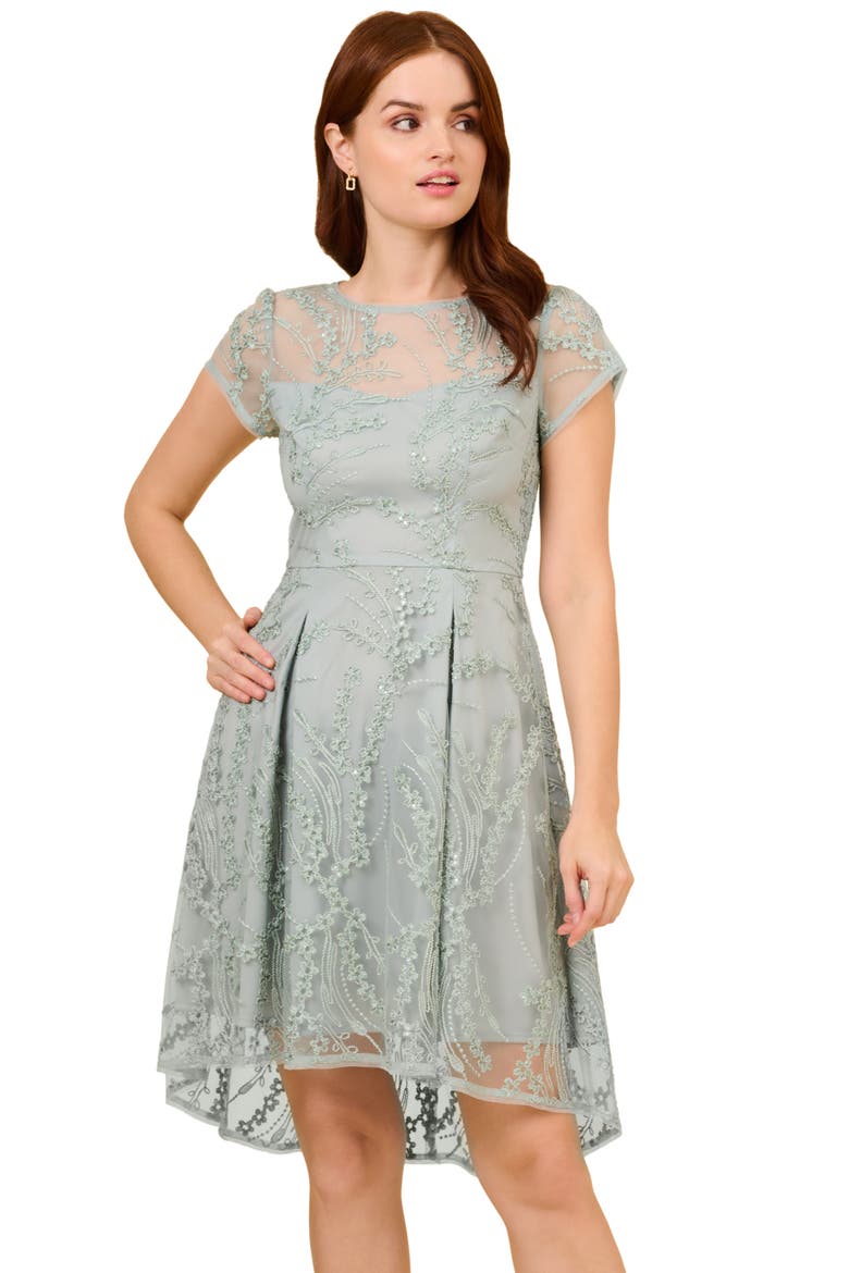 Sequin Embroidered Fit & Flare Dress, Alternate, color, ICY SAGE