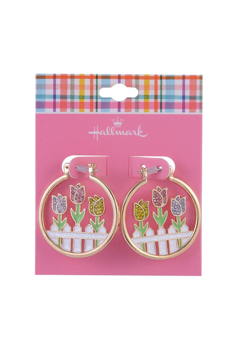 Tulip Theme Hoop Earrings, Alternate, color, White