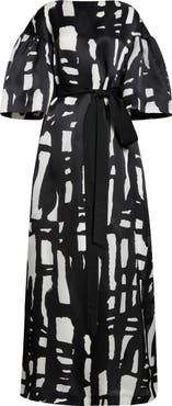 Max Mara Rubiera Abstract Print Belted Silk Satin Gown