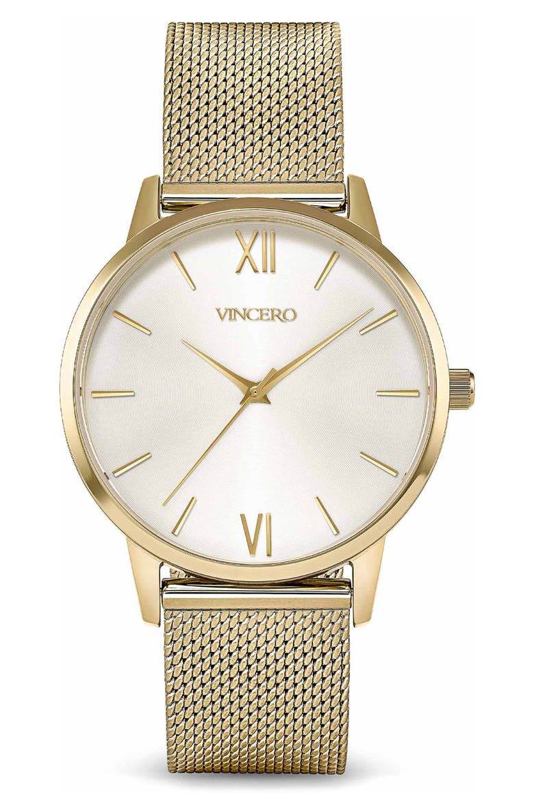 Petite Eros Mesh Strap Watch, 33mm, Main, color, GOLD / SATIN