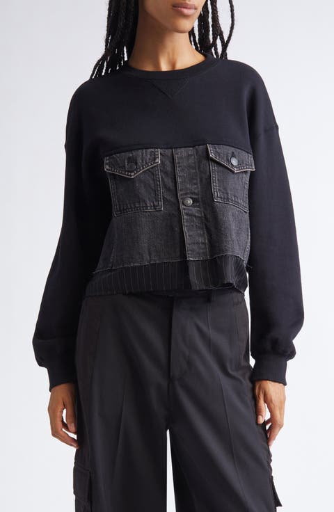 Mixed Media Crop Sweatshirt