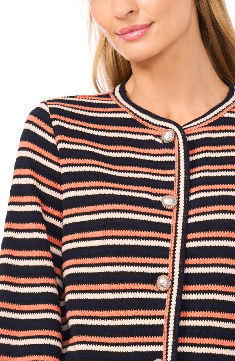 CeCe Stripe Knit Cardigan, Alternate, color, Rich Black