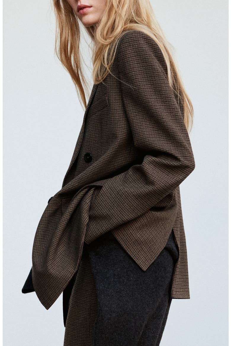 Micro Houndstooth Double Breasted Blazer, Alternate, color, CHOCOLATE