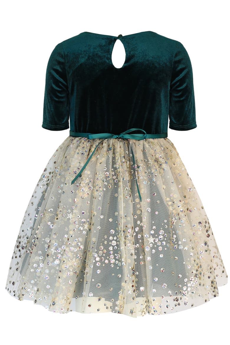 Kids' Sequin Velvet & Mesh Party Dress, Alternate, color, HUNTER / GOLD