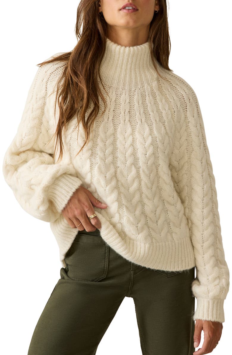 Faherty Frost Cable Stitch Turtleneck Alpaca Blend Sweater, Main, color, Cream