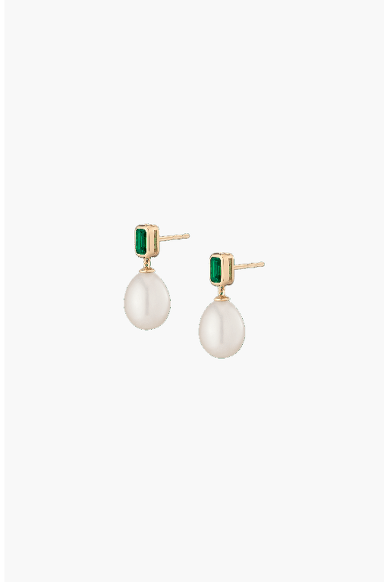 Lab Grown Emerald Heirloom Pearl Drop Earrings, Alternate, color, Yellow Vermeil