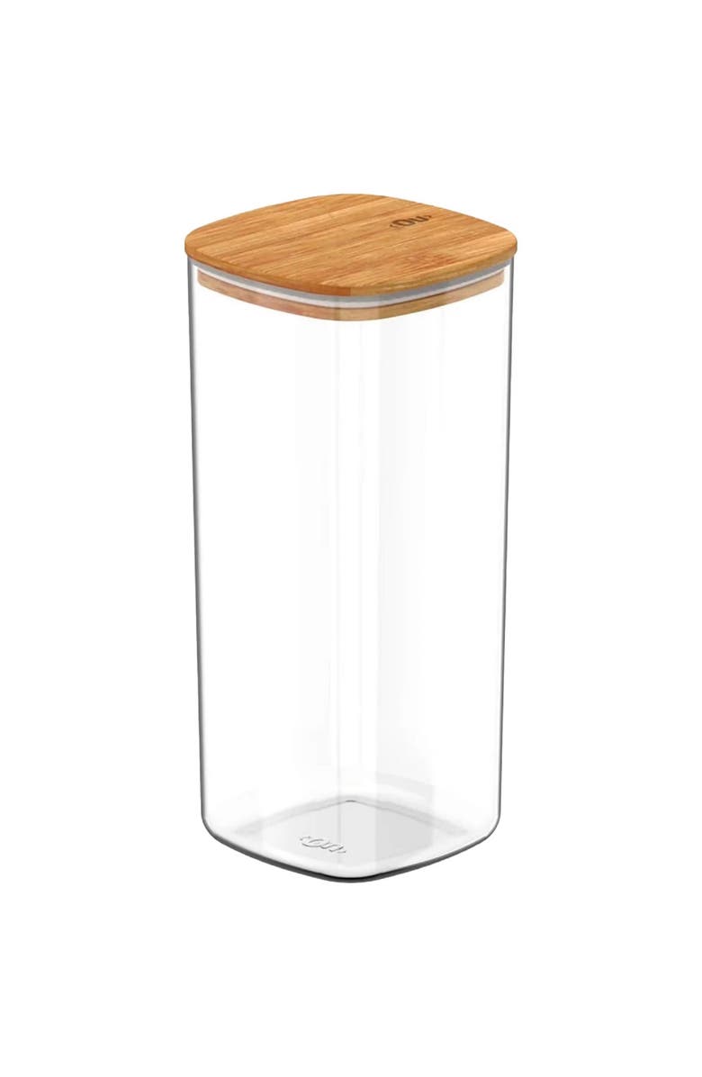 OU Clear Stackable Airtight Food Storage Container with Wood Lid, Main, color, Clear