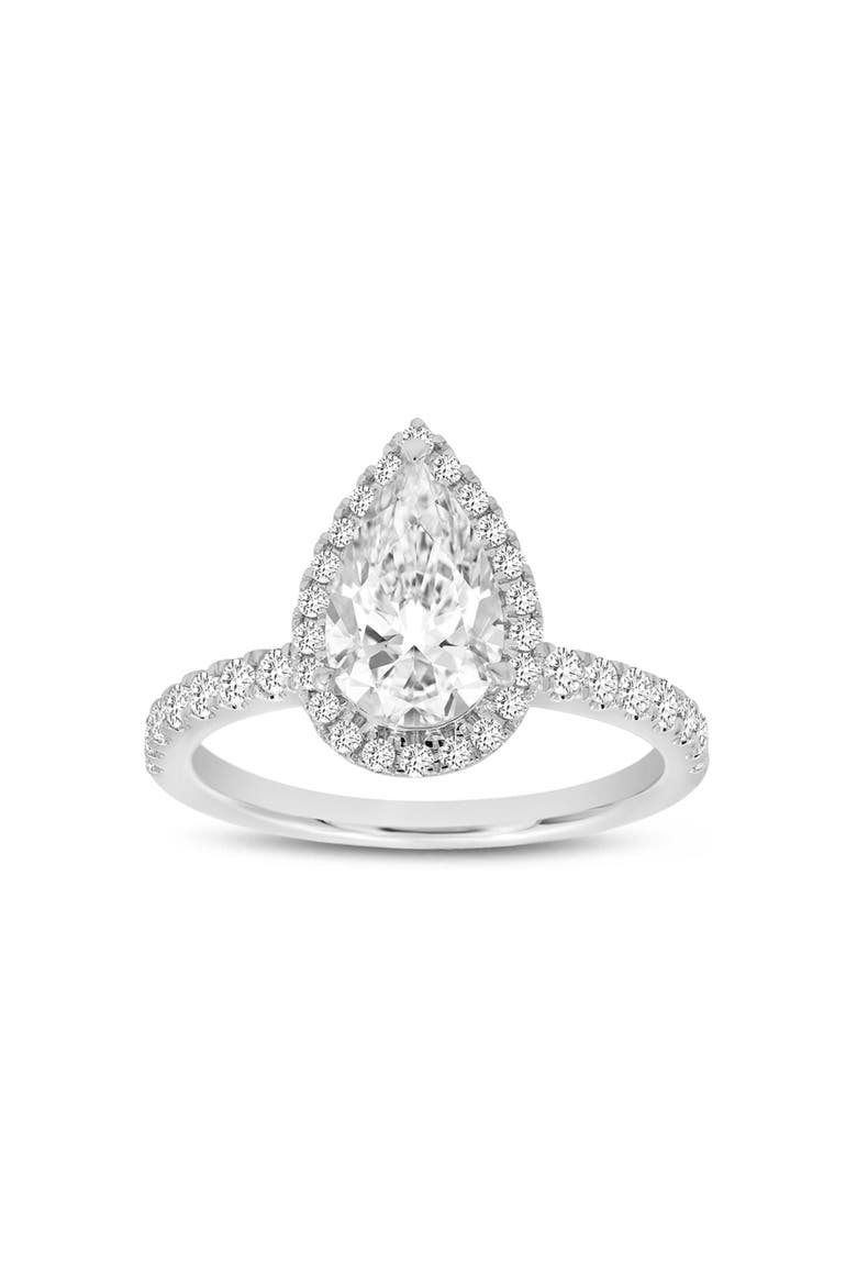 Noor 14K White Gold Pear Lab Grown Diamond Halo Engagement Ring - 2 Ct, Main, color, 14K White Gold