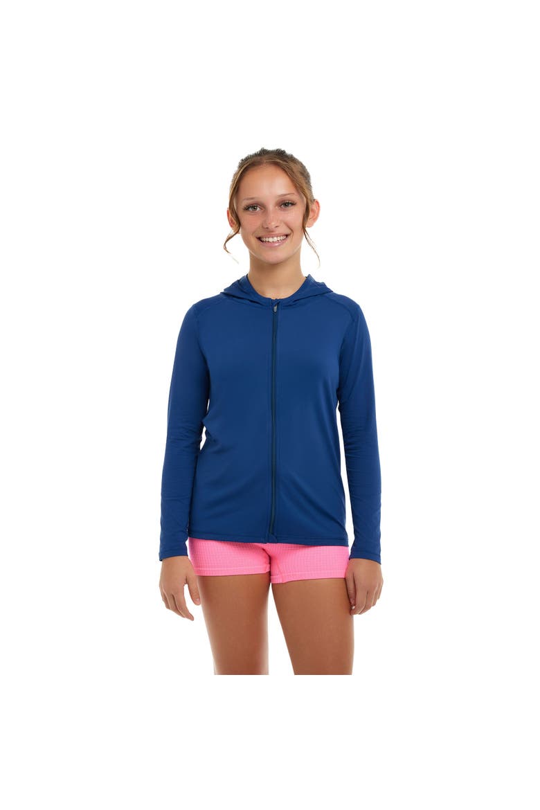 Kid's Long Sleeve Full Zip Hoodie Top with Sun and UV Protection, Main, color, Navy