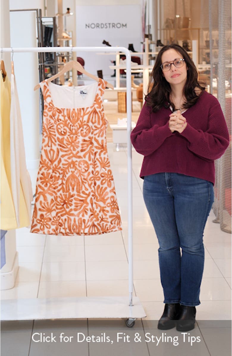 Print Square Neck Linen Blend Minidress, sales video thumbnail