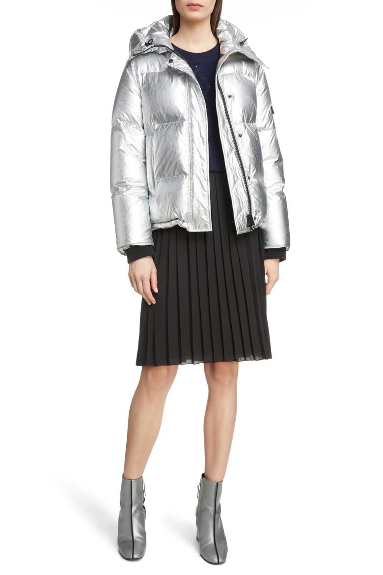 Metallic Down Puffer Coat, Alternate, color, SILVER