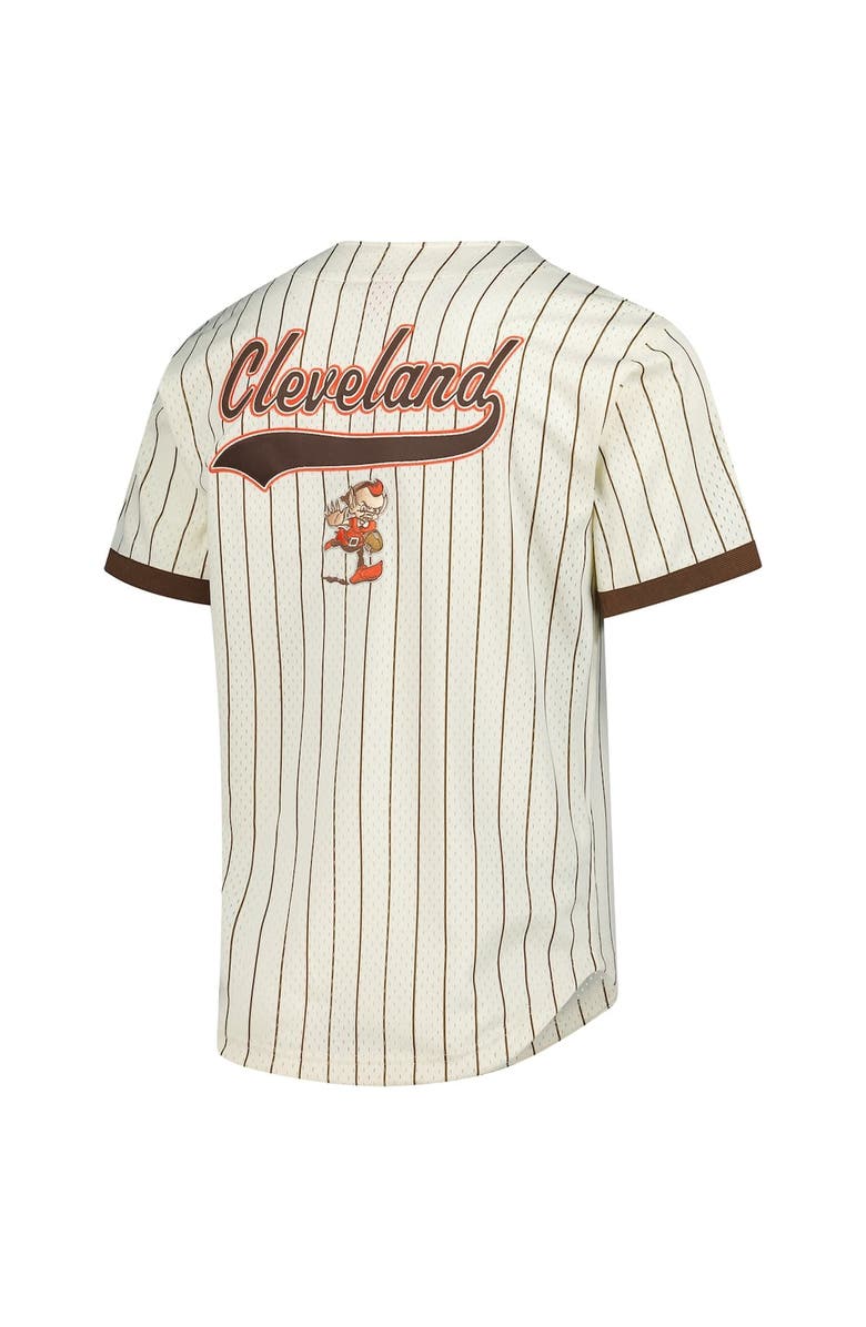 Mitchell & Ness Men's Mitchell & Ness  Cream Cleveland Browns Final Seconds Vintage Logo Mesh Button-Up Shirt, Alternate, color, 