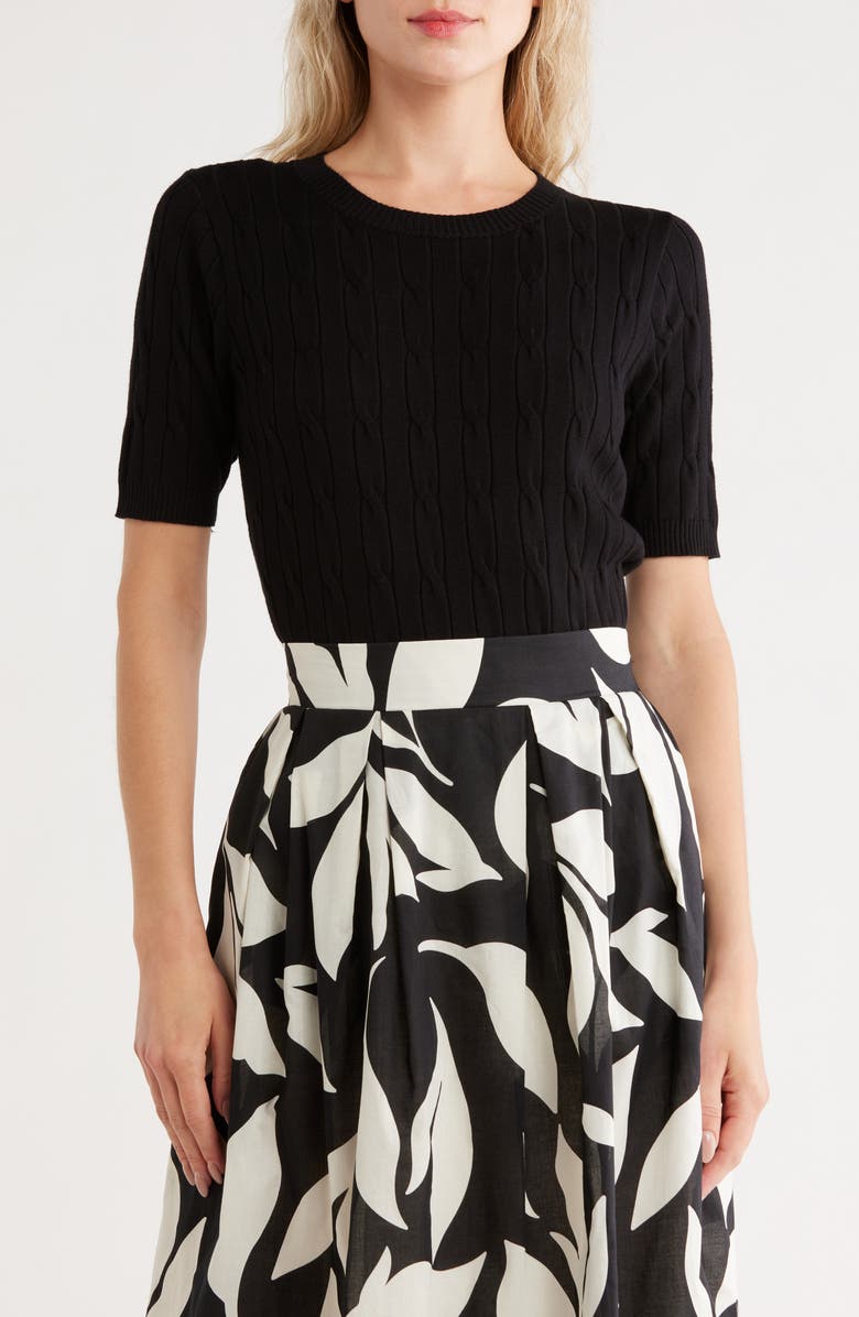 T Tahari Crewneck Short Sleeve Cable Knit Sweater, Main, color,