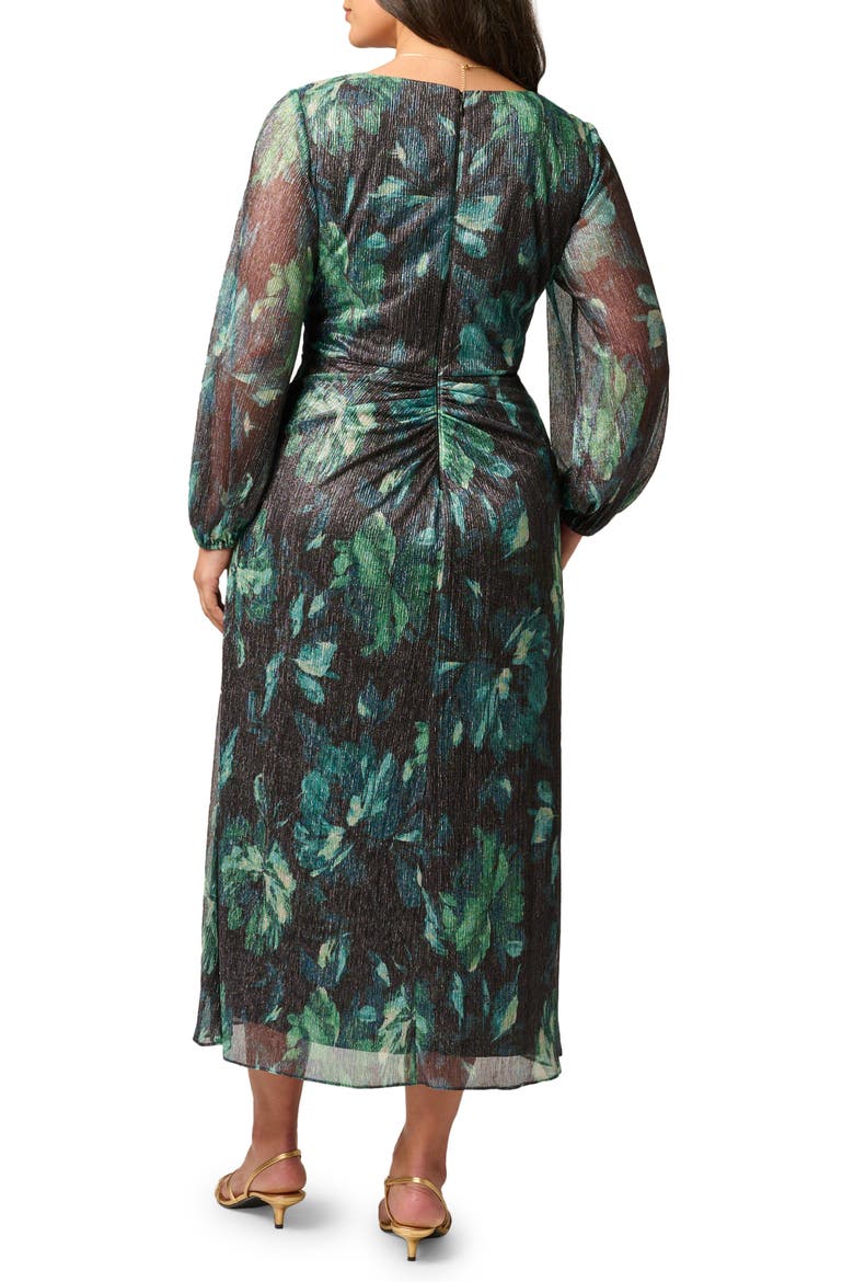 Metallic Floral Mesh Midi Dress, Alternate, color, BLACK/ EMERALD