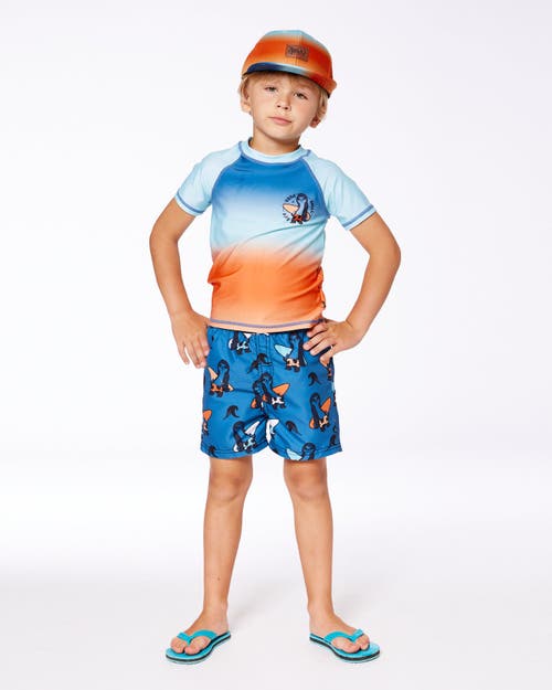 Deux Par Deux Little Boy's Short Sleeve Rashguard Navy Blue, Turquoise, And Orange In Navy Blue Turquoise And Orange