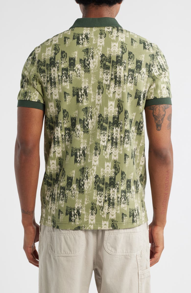 Fred Perry Abstract Print Piqué Polo, Alternate, color, Olive Mint
