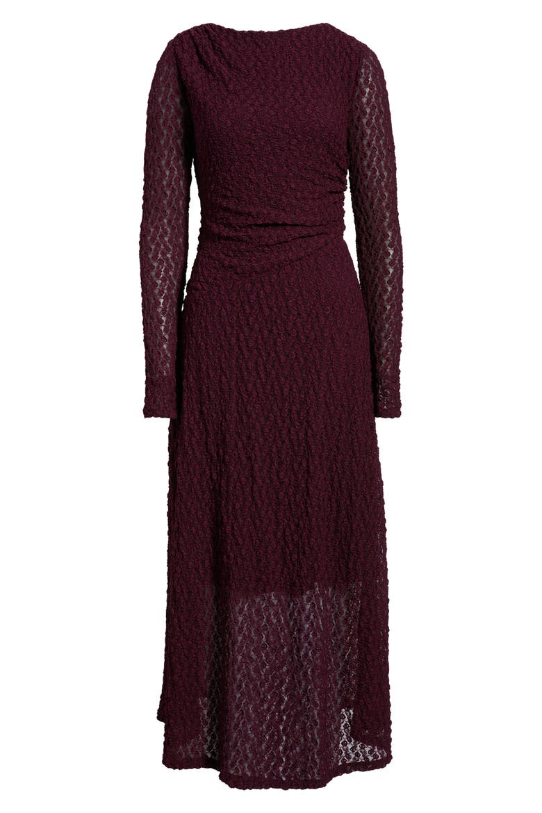 Lace Long Sleeve Midi Dress, Alternate, color, BURGUNDY FIG