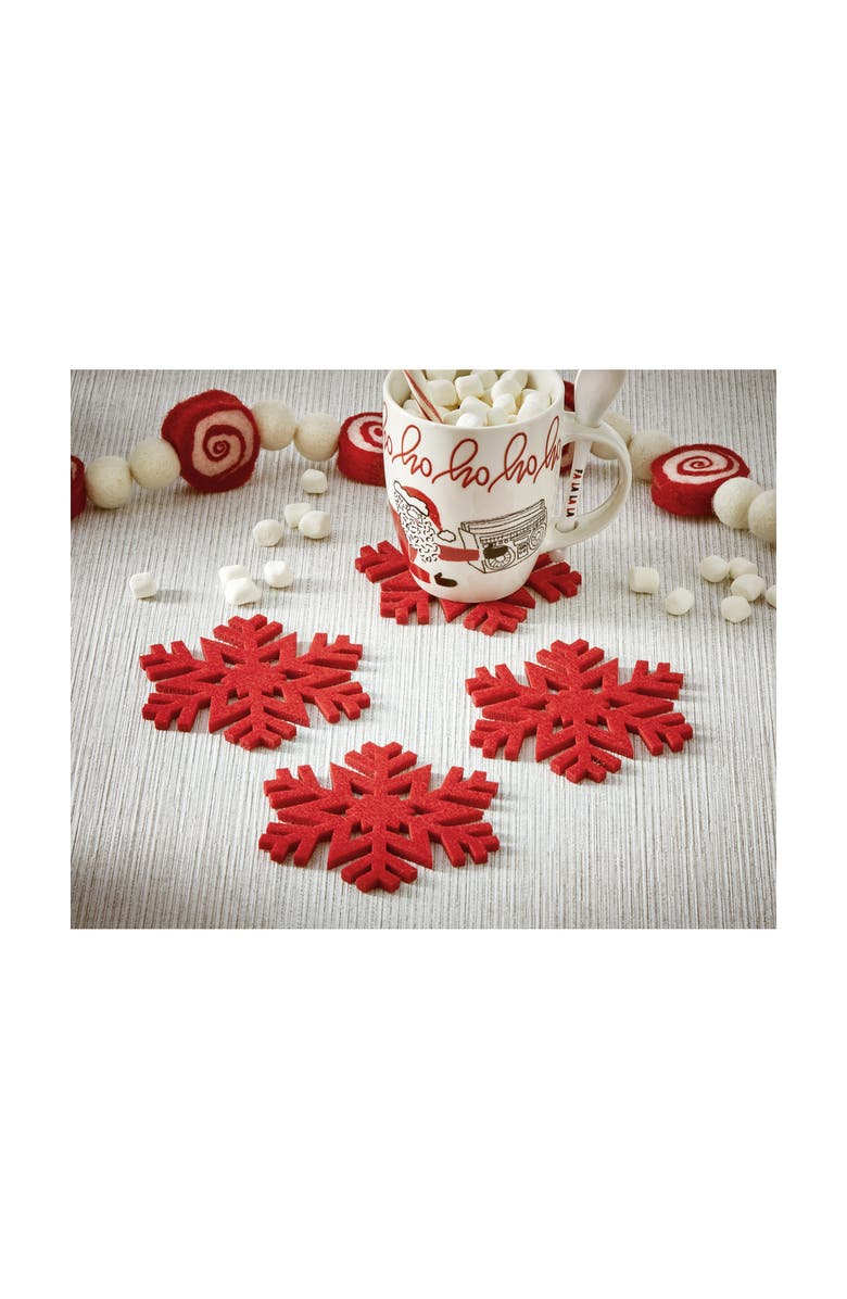 tag Snowflake Coaster Set of 4 for Winter Christmas Bar, Alternate, color, Red