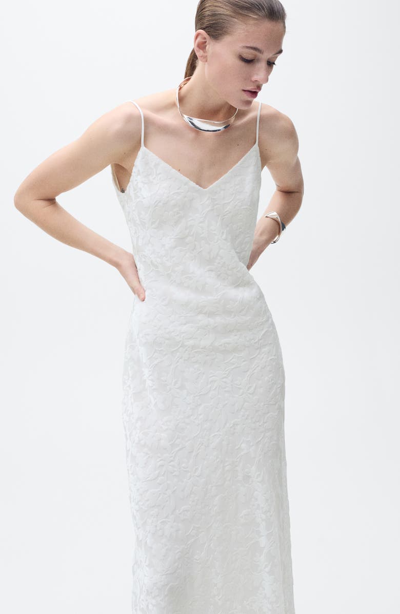 MANGO Floral Jacquard Dress, Alternate, color, Off White