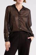 T Tahari Metallic Dot Long Sleeve Button-Up Shirt