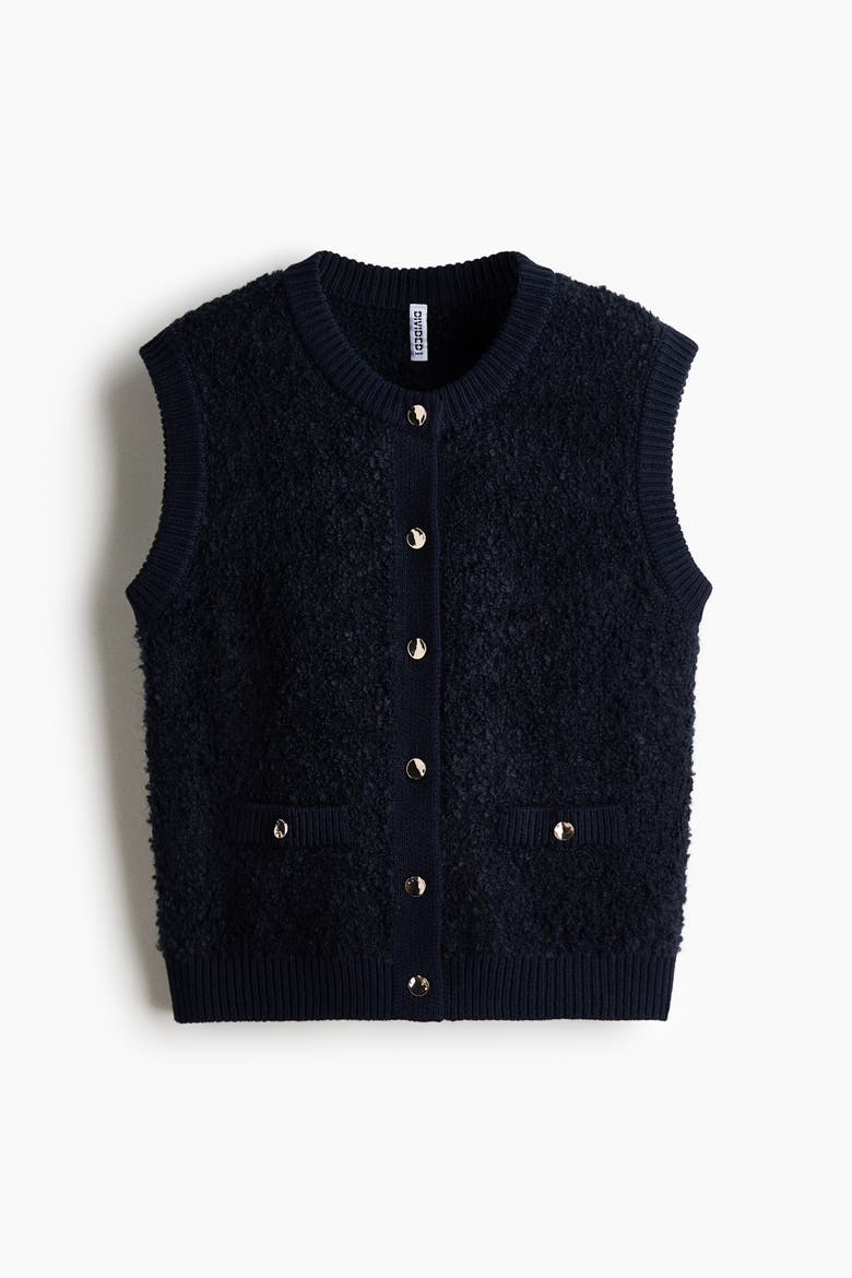 Bouclé-knit Waistcoat, Alternate, color, Navy blue