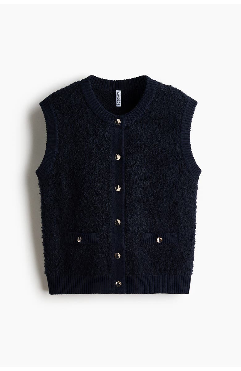 H&M Bouclé-knit Waistcoat, Alternate, color, Navy Blue