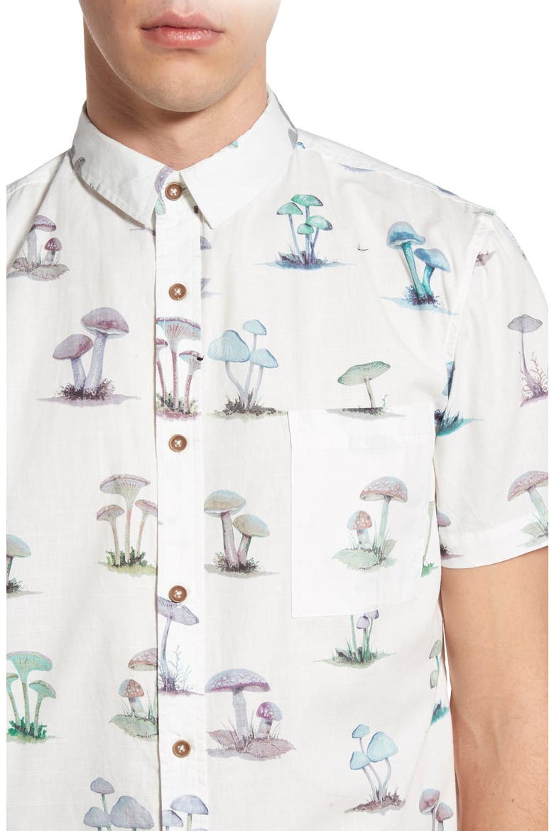 'Shroom' Short Sleeve Print Woven Shirt, Alternate, color, WHITE