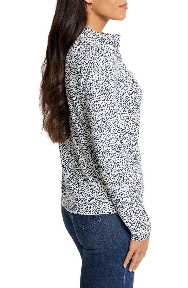 NIC+ZOE Animal Instinct Draped Neck Long Sleeve Top, Alternate, color, Indigo Multi