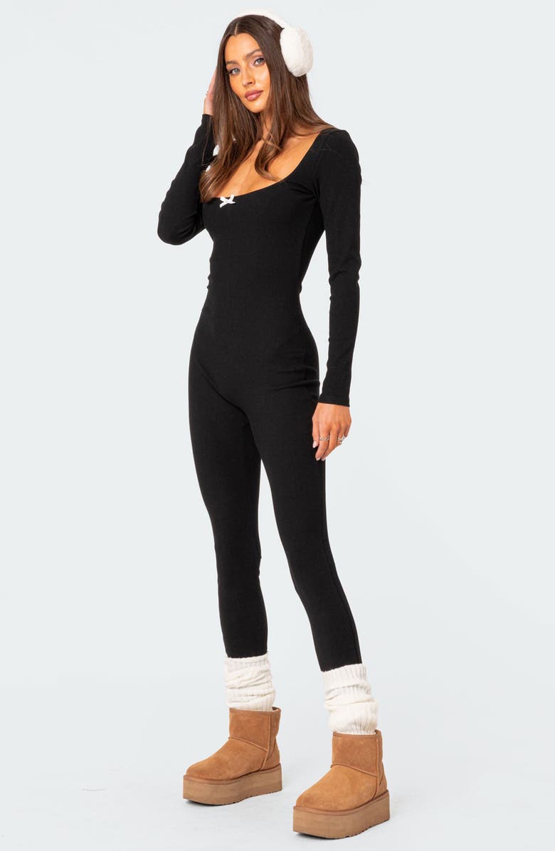 EDIKTED Cloud 9 Long Sleeve Rib Jumpsuit, Alternate, color,