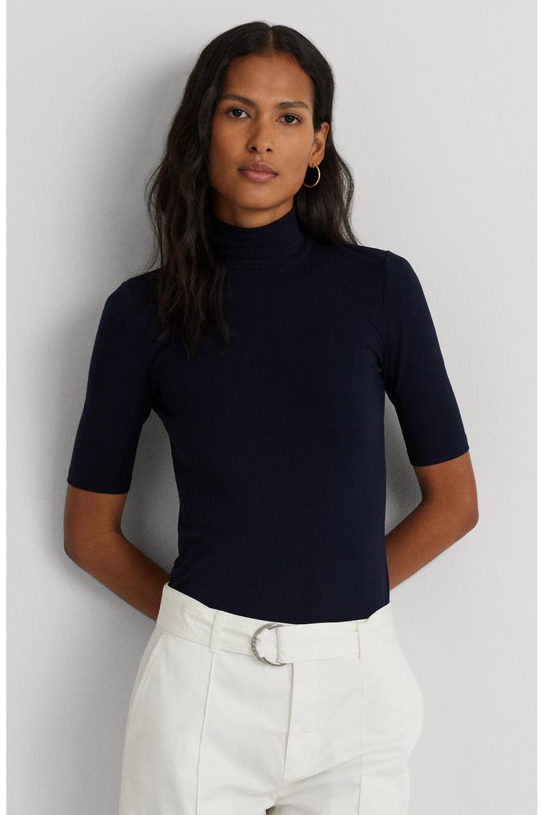 Jersey Turtleneck Top, Alternate, color, LAUREN NAVY