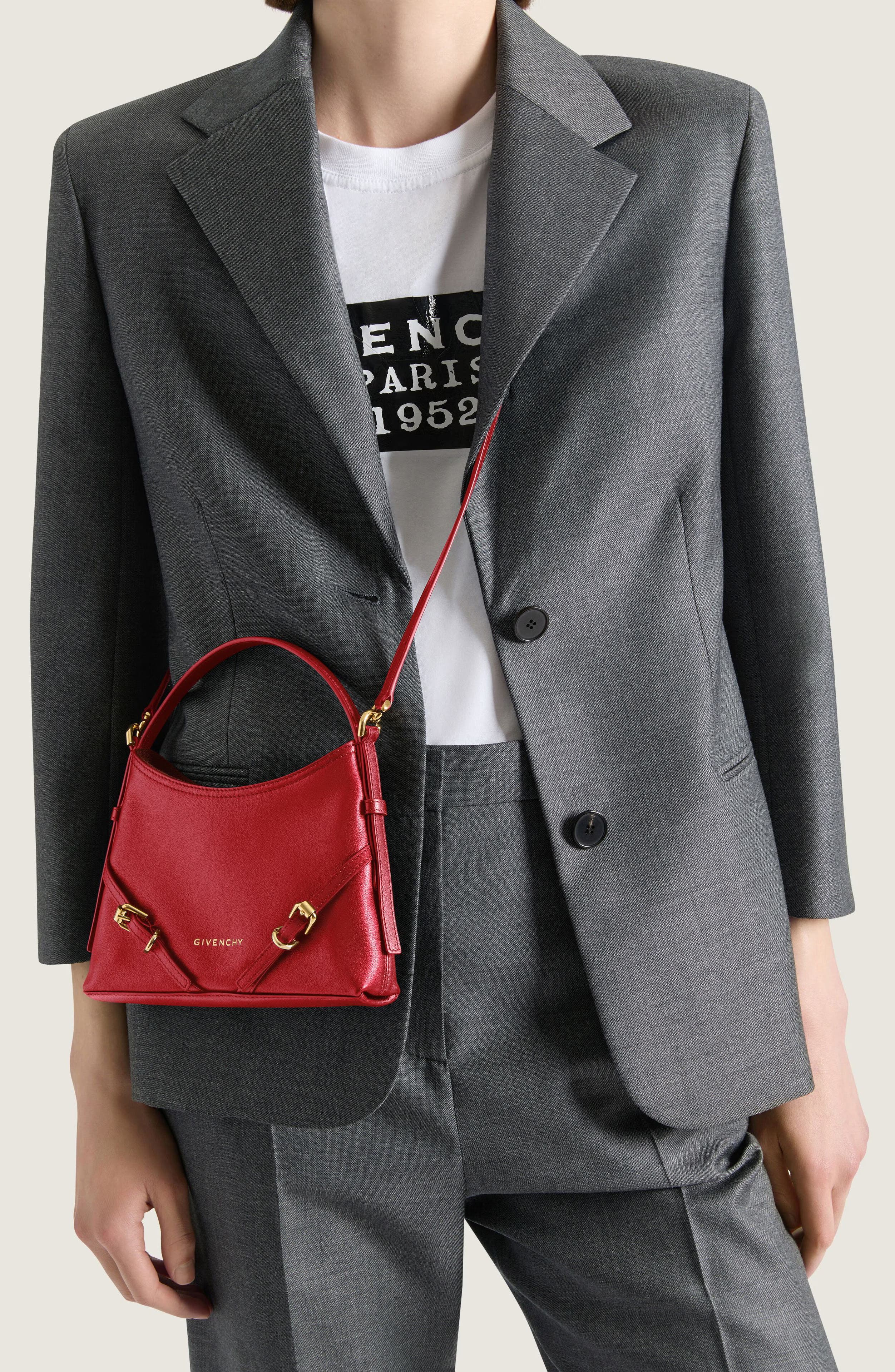 Givenchy Nano Voyou Leather Crossbody Bag, Alternate, color, Dark Red