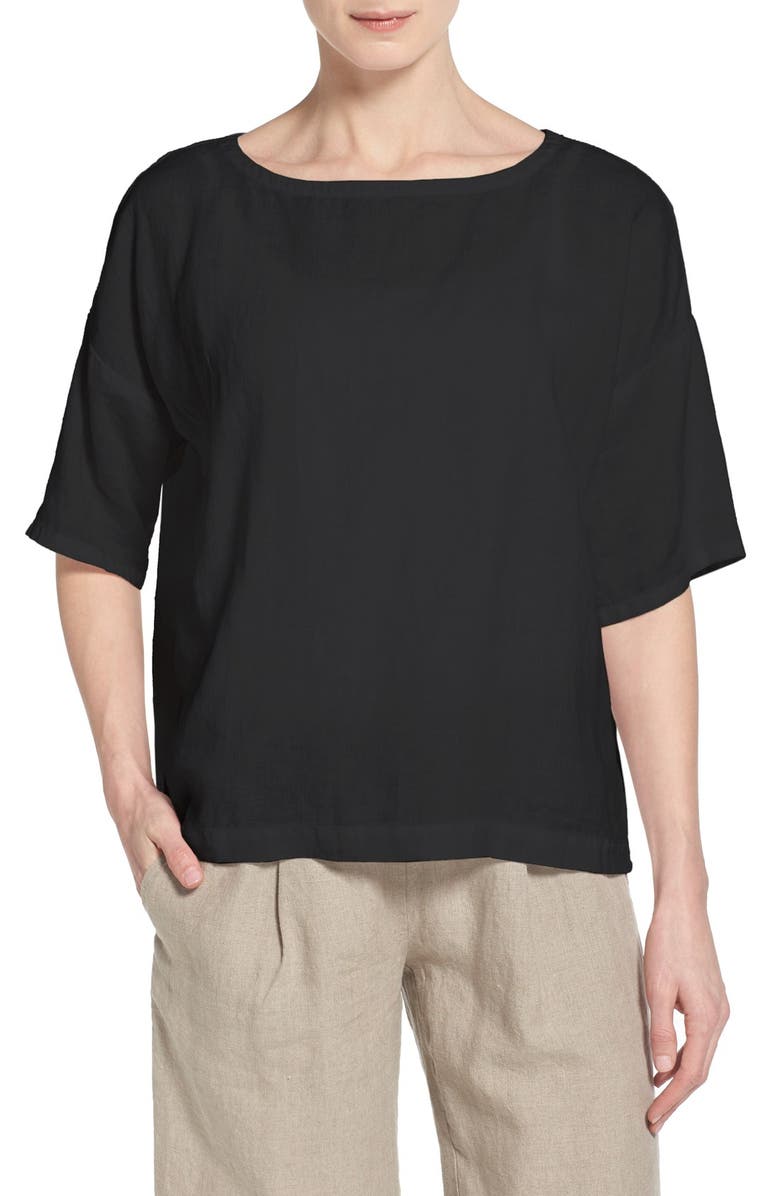 Eileen Fisher Handkerchief Linen Ballet Neck Boxy Top, Main, color, 