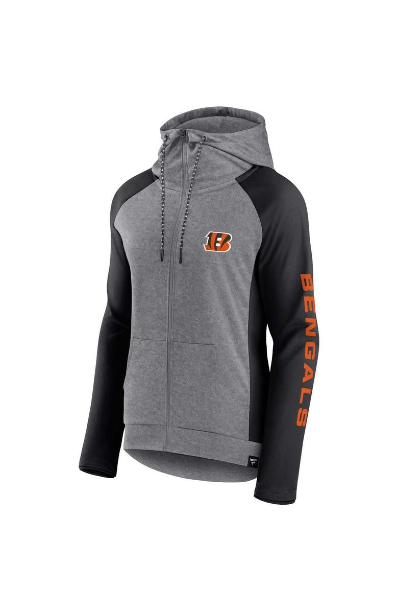 FANATICS Women's Fanatics Branded  Heather Gray/Black Cincinnati Bengals Blind Side Raglan Full-Zip Hoodie, Alternate, color, 