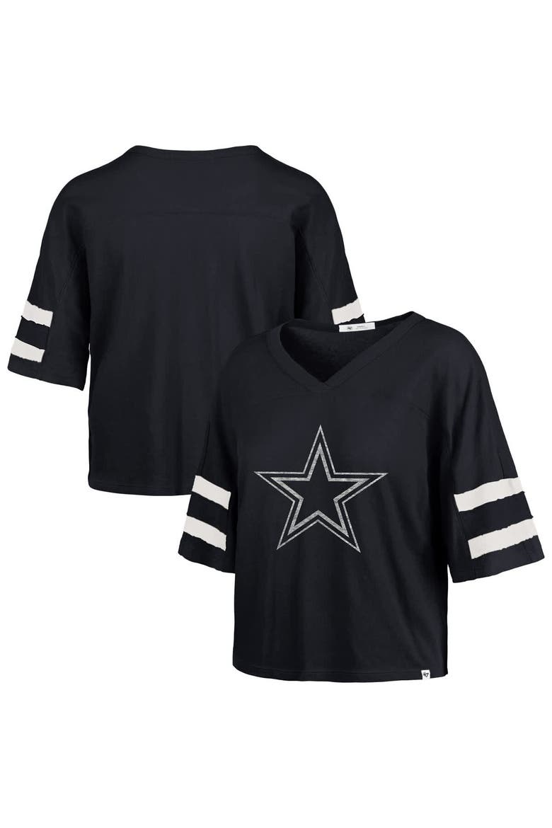 Women's '47 Navy Dallas Cowboys Premier Scout Cropped V-Neck T-Shirt, Main, color, Navy