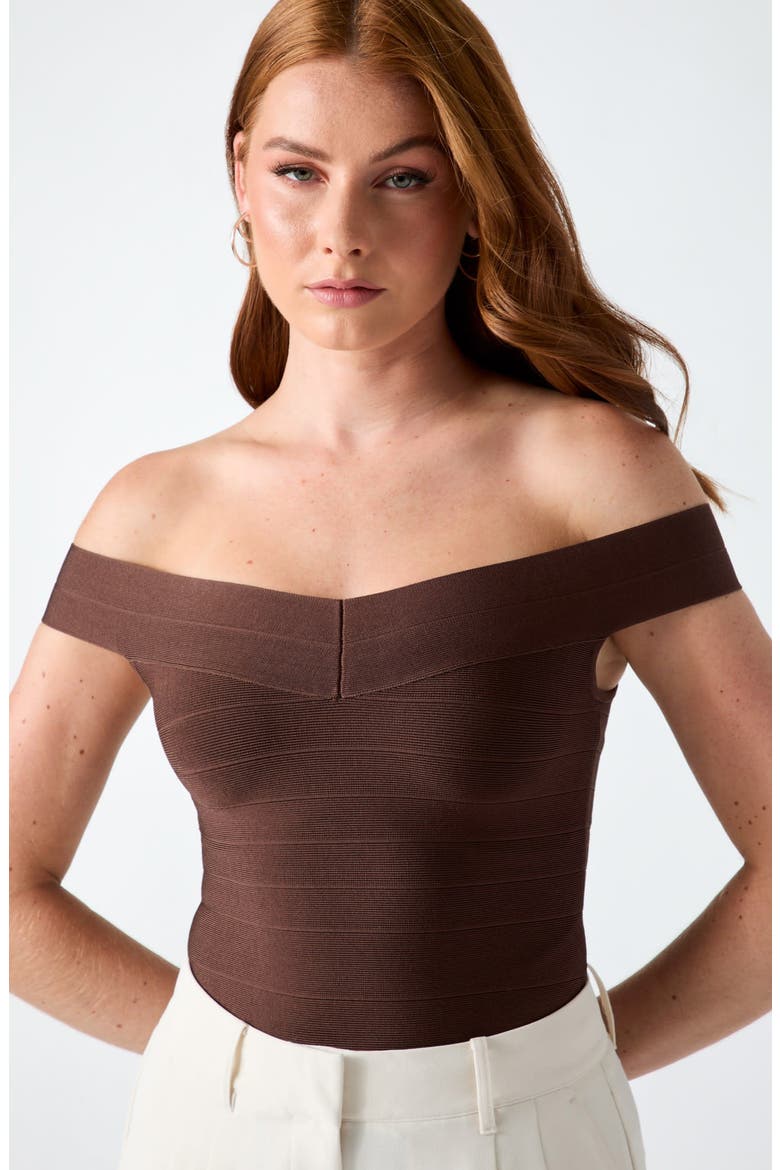 Alexis Off the Shoulder Bandage Top, Alternate, color, BROWN
