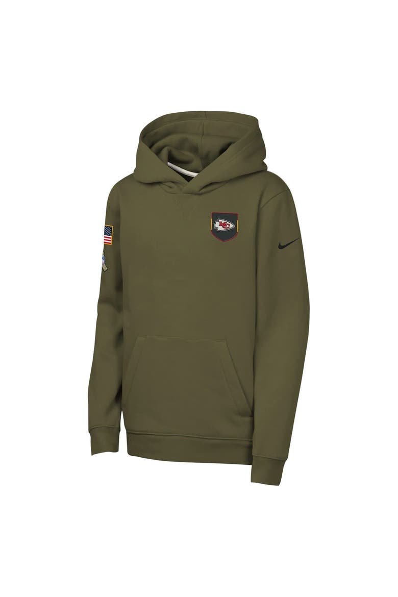 Youth Nike Olive Kansas City Chiefs 2025 Salute to Service Club Fleece Hoodie, Alternate, color, Olive