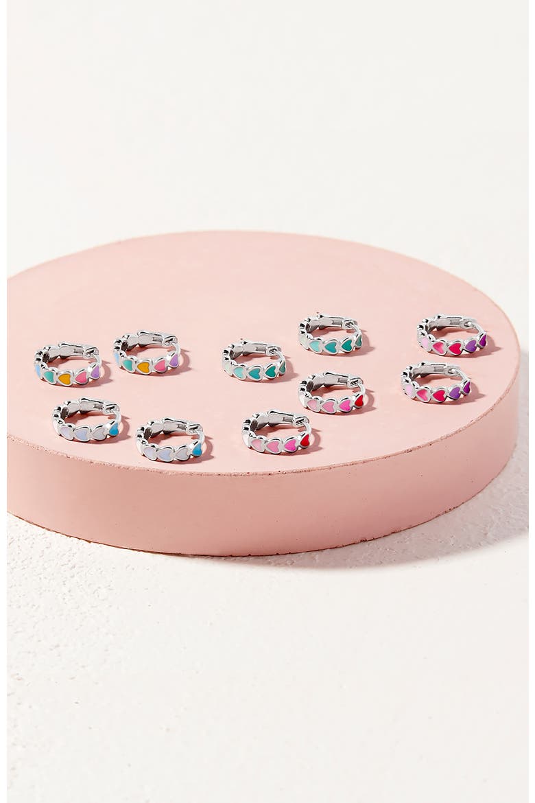 Heart Cascade Huggie Hoops, Alternate, color, Pink