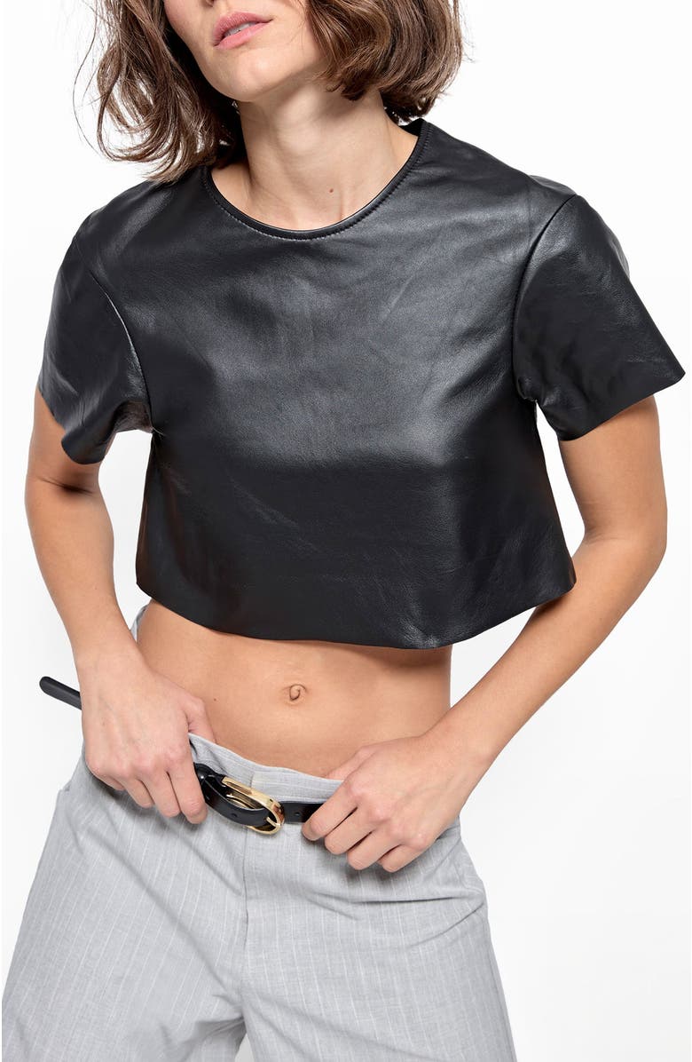 AS by DF Beck Upcycled Leather Tee, Main, color, Black