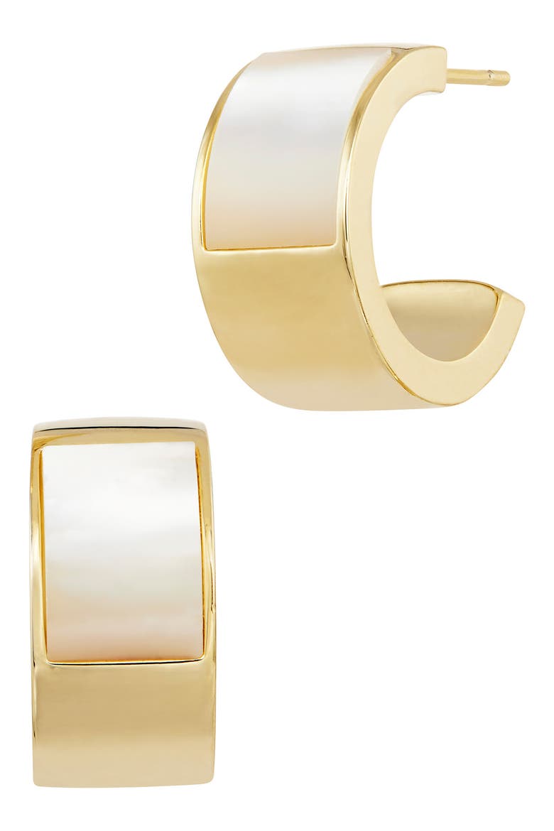 Mother of Pearl Hoop Earrings, Main, color, YELLOW GOLD