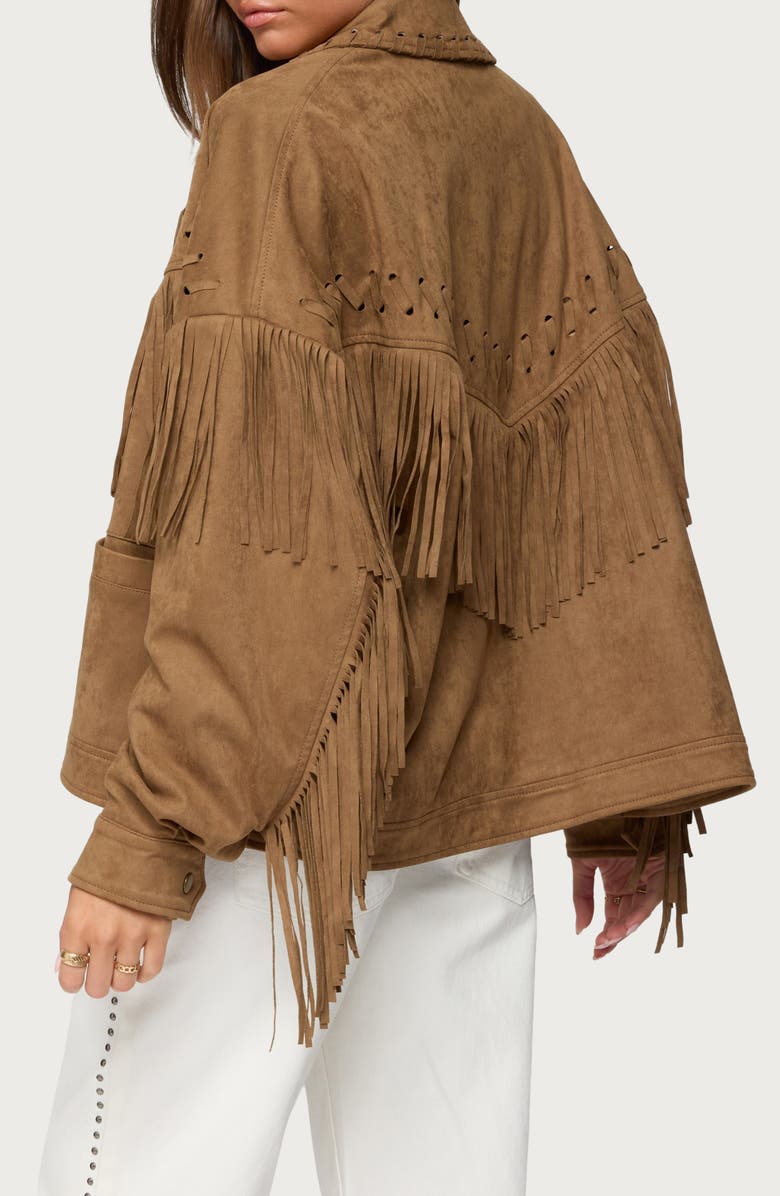 EDIKTED Evonka Fringe Faux Suede Jacket, Alternate, color,