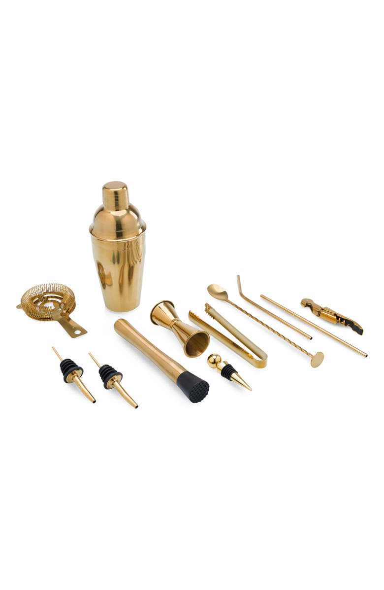 Picnic Time 13-Piece Lazy Susan Carousel Bar Tool Set, Alternate, color, Brown