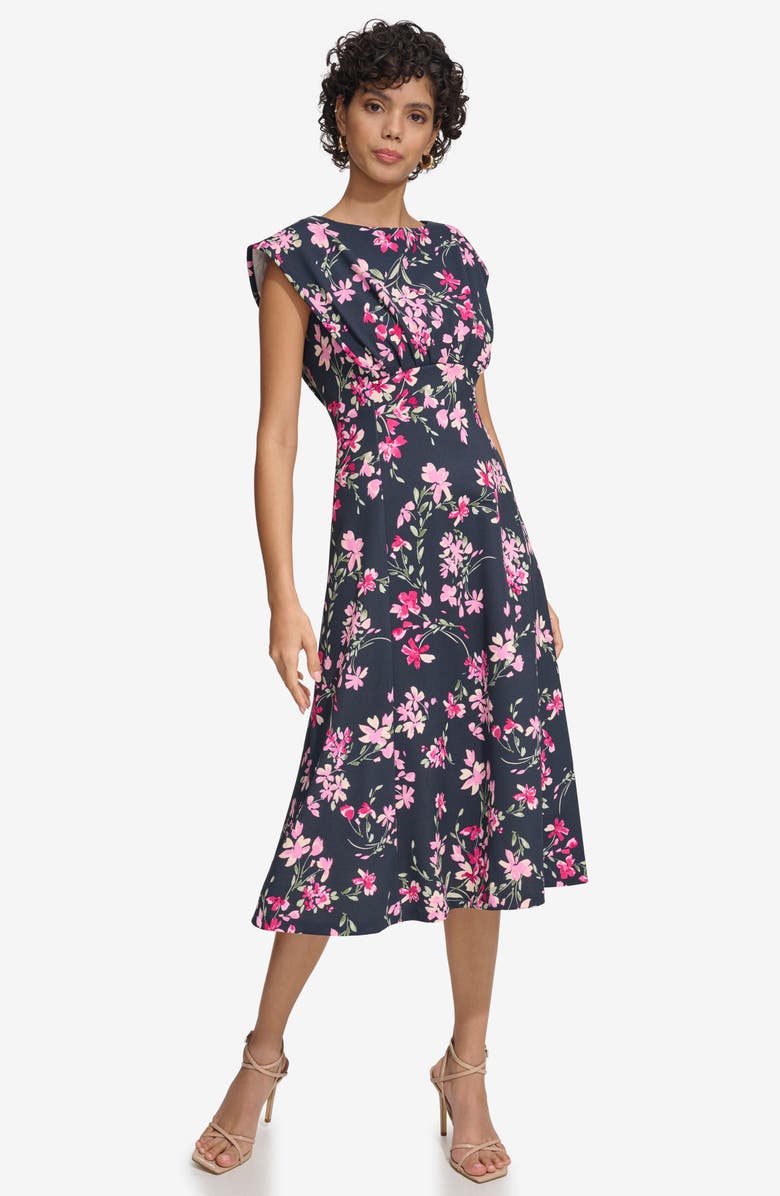 Calvin Klein Floral Cap Sleeve Empire Waist Midi Dress, Alternate, color, 