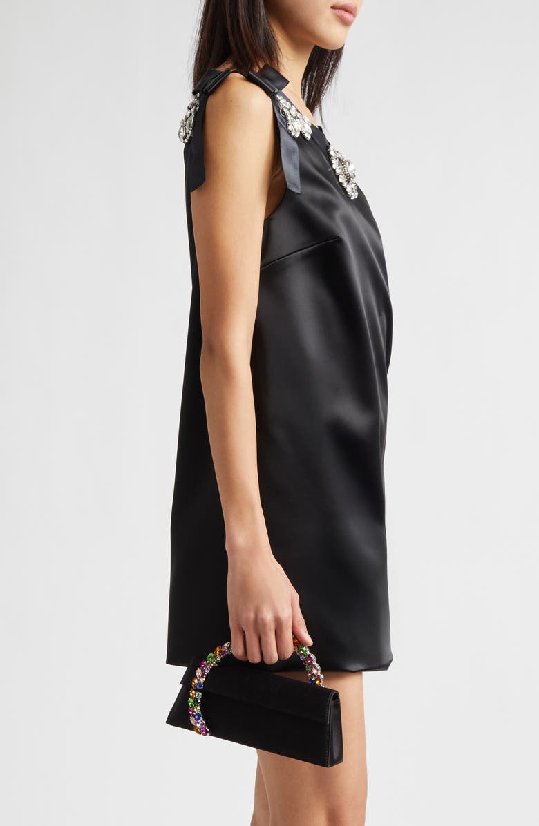 L’alingi Karma Crystal Handle Satin Clutch, Alternate, color, Black/Rainbow